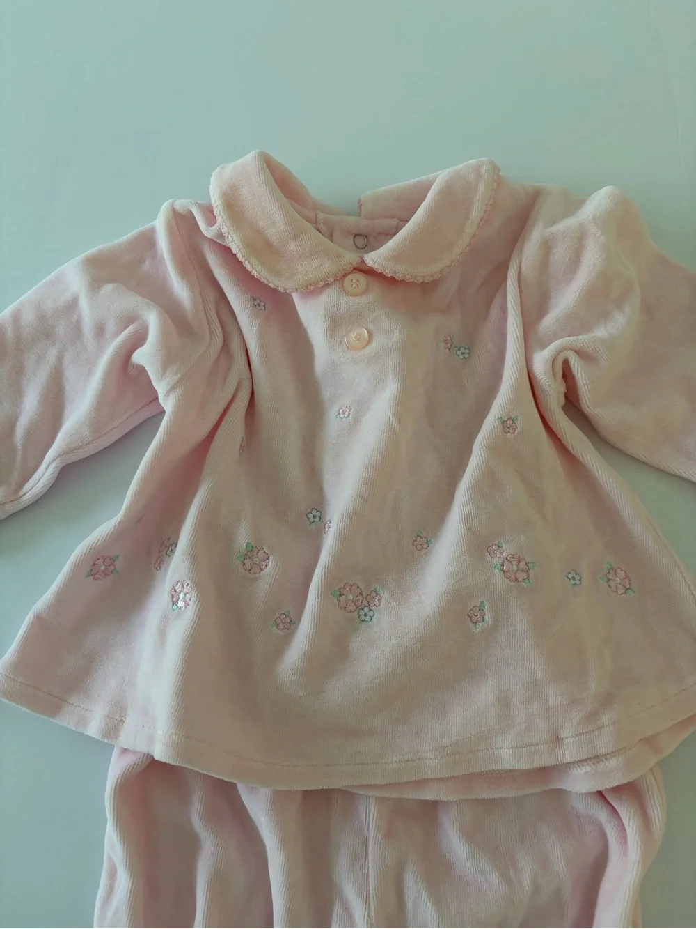 Vintage Carters 2 Piece Soft Pink Velour Set Sweet Floral Embroidery 9 Months